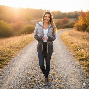 Y2K American Eagle Ombre Gray Zip Sweater Women's Large Chunky Knit Collar